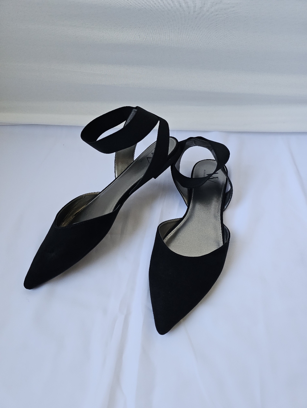 Worthington Black Faux Suede Pointed Toe Ankle Strap Flats - Chic & Minimalist - Picture 2 of 16